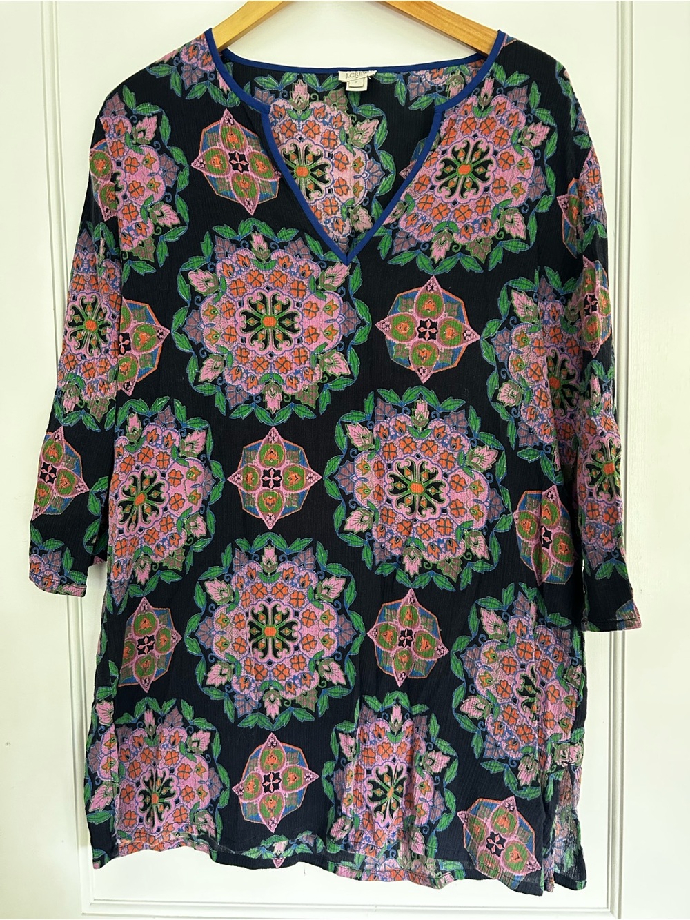 J.Crew Tissue Tunic Swim Cover-Up. Brilliant multicolor medallion pattern.